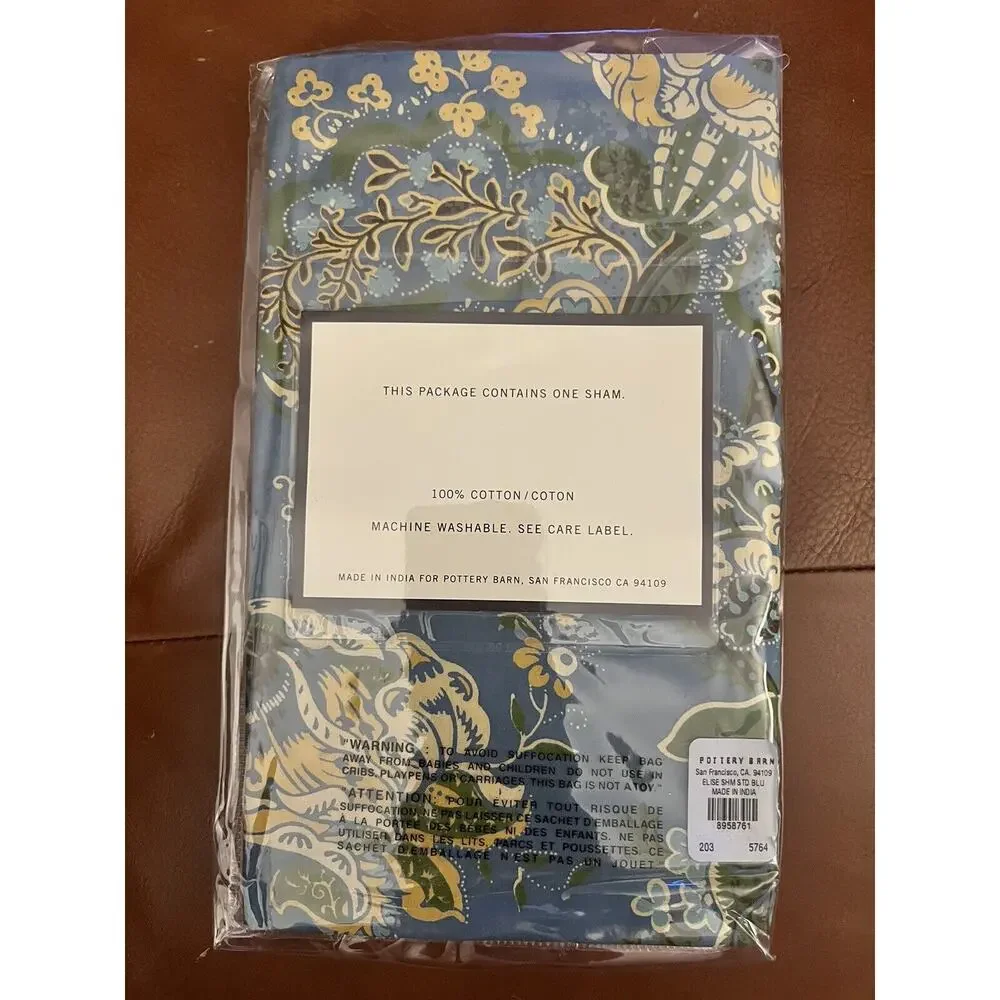 NWT Pottery Barn Elise Sham Couvre Oreiller 20 X 20 In Blue Floral Paisley